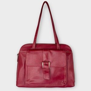 Buxton Red Genuine Leather Laptop Case Business Travel Tote Large - Excellent